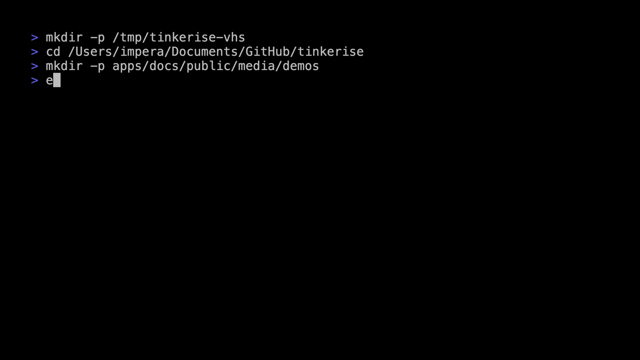 Terminal demo showing tinkerise list output and focused web scaffolder discovery with Next.js, Vite, Astro, T3, Remix, TanStack Start, and Turborepo